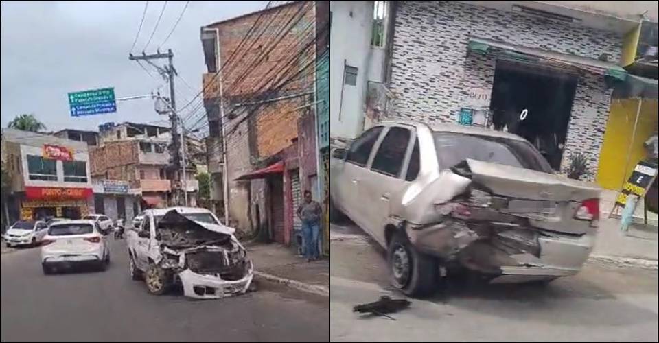 Batida entre dois veículos deixa carros destruídos em Cajazeiras X