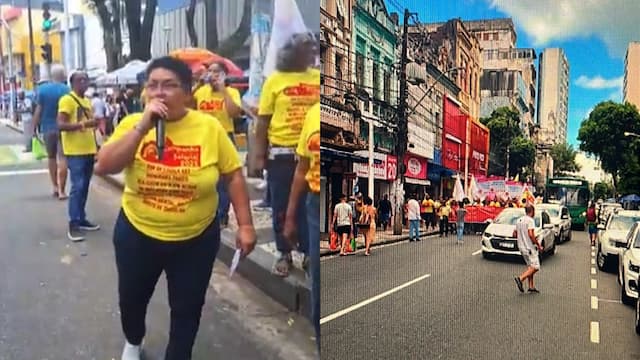 Manifestação de comerciantes causa congestionamento na Avenida Sete