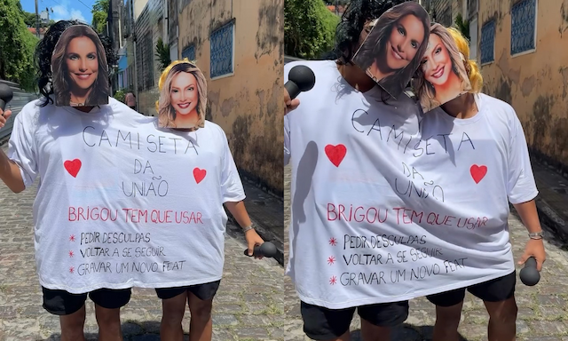 Foliões se fantasiam de Ivete e Claudia Leitte com 'camiseta da união'