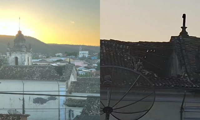 Parte de teto de igreja desaba em Cachoeira; veja imagens