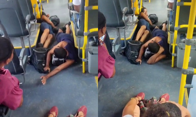 Passageiros se protegem no chão de ônibus durante tiroteio no Subúrbio