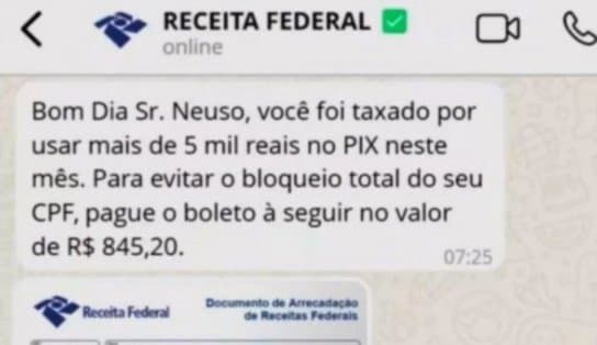 Receita alerta para golpe de taxa indevida em transações do Pix