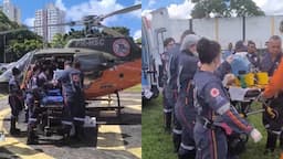 Criança é resgatada de helicóptero após levar coice na cabeça