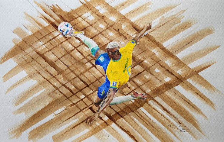 Artista do Qatar homenageia Brasil e pinta gol de Richarlison na Copa do Mundo